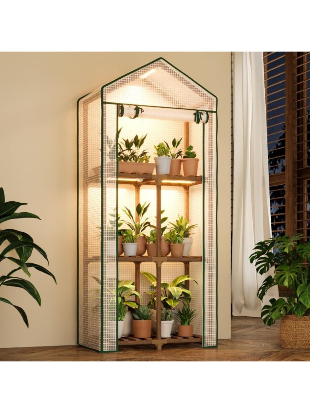3-Tier Mini Greenhouse with Grow Light & Durable Cover - Portable Plant Stand